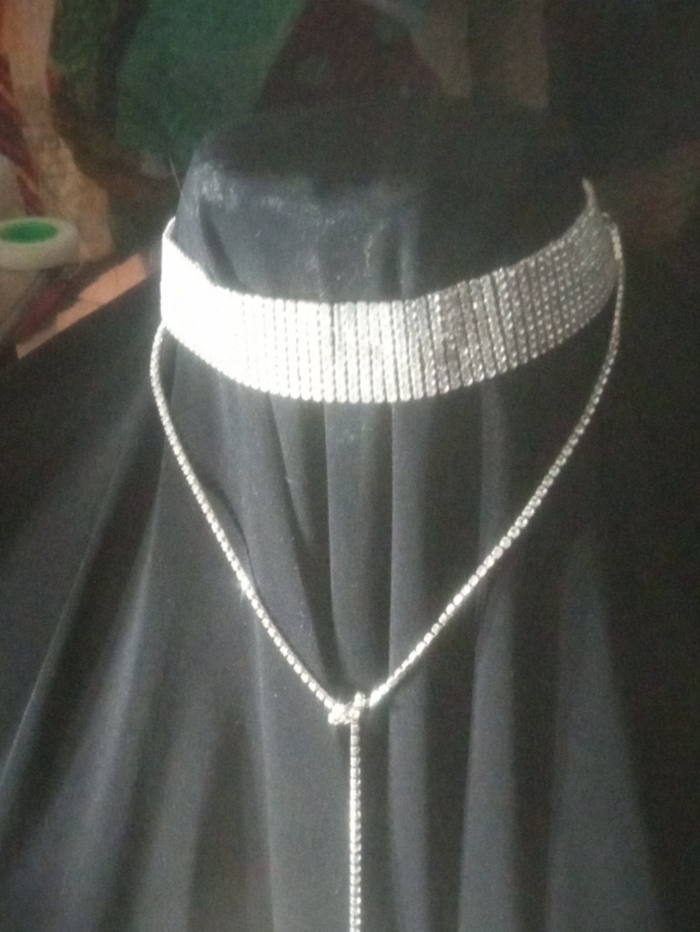 Silver Crystal Choker and Y Necklace Set